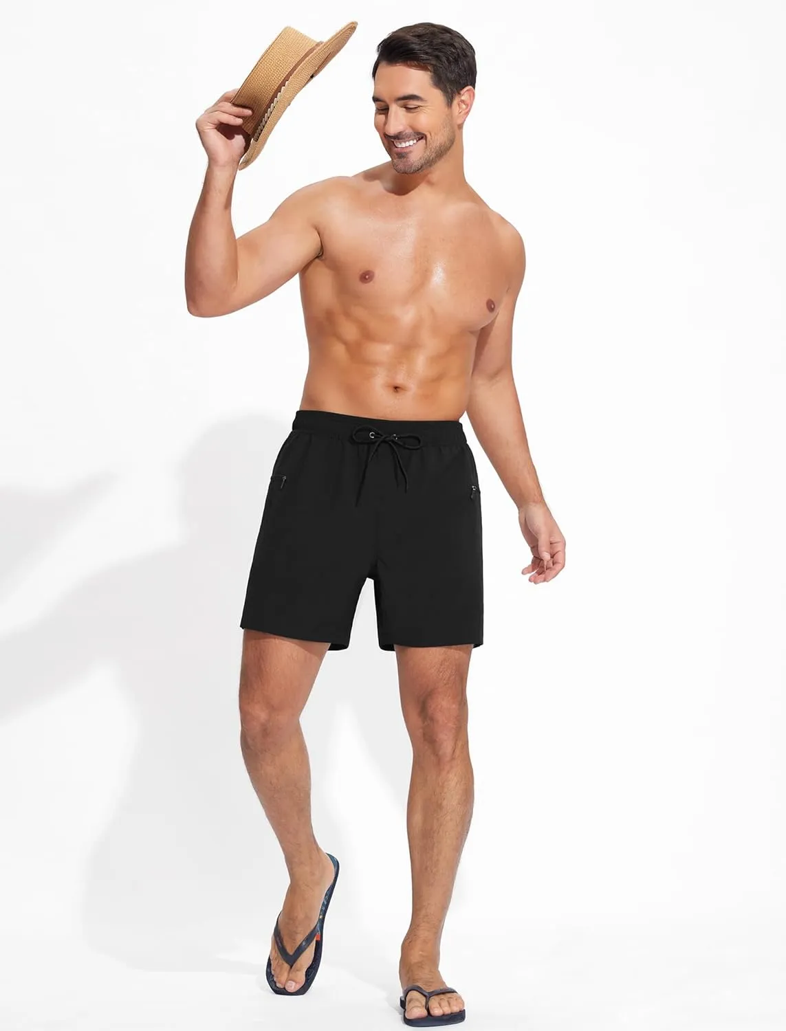 Mens Swim Trunks with Printed Compression Liner Quick Dry Bathing Suits 6" Beach Swimming Shorts with Zipper Pockets