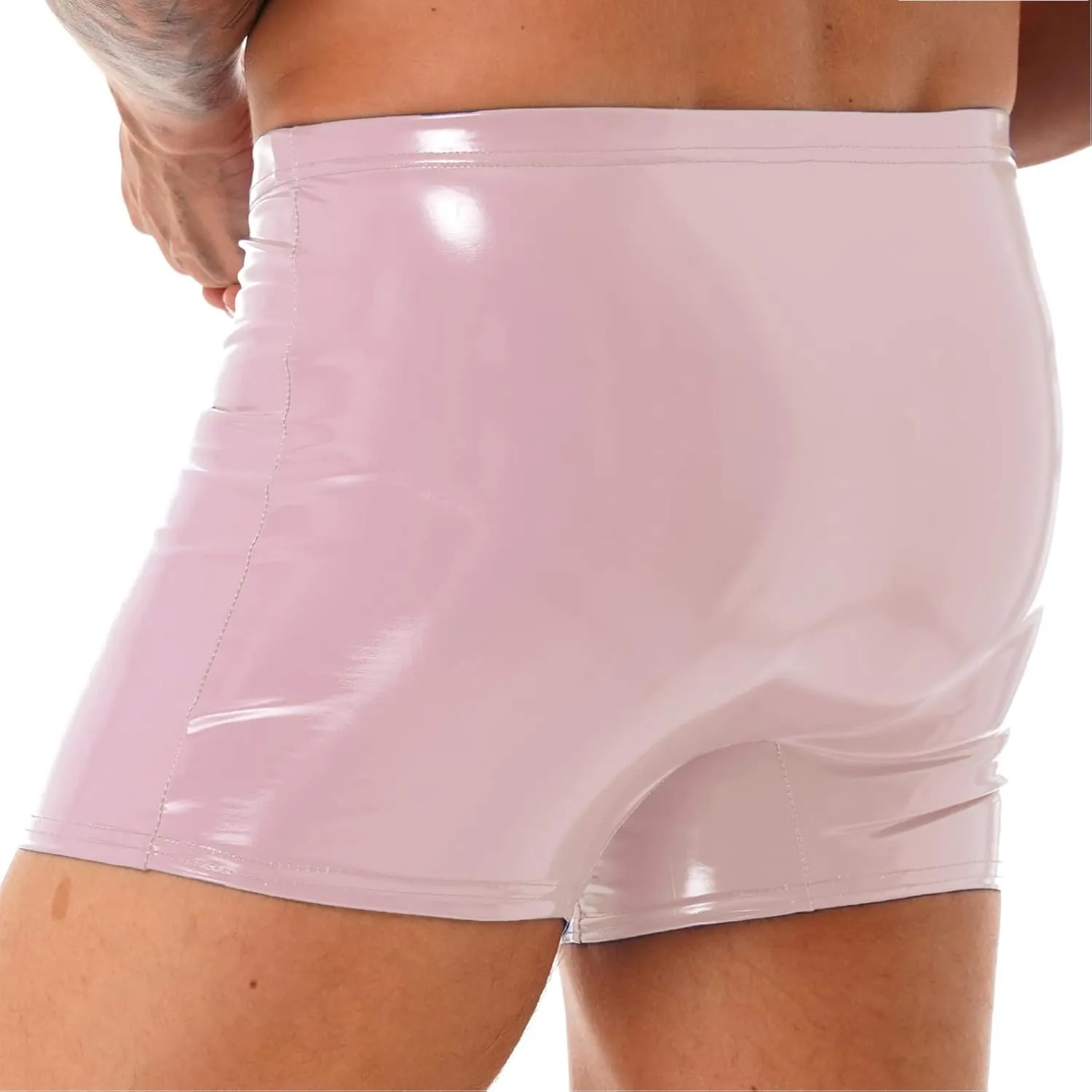 Mens Wetlook Patent Leather Bulge Pouch Panties Boxer Brief Hot Pants Swim Shorts Underwear