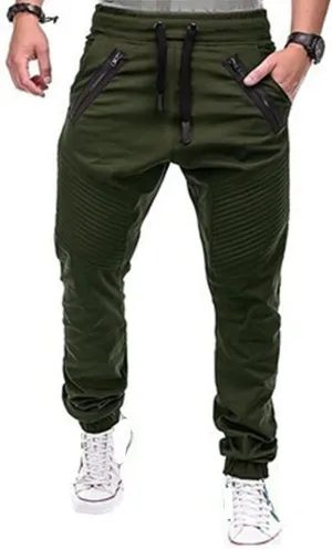Men's Zipper Drawstring Chino Trousers Twill Jogger Pants Outdoor Athletic Hiking Biker Casual Pants with Pockets