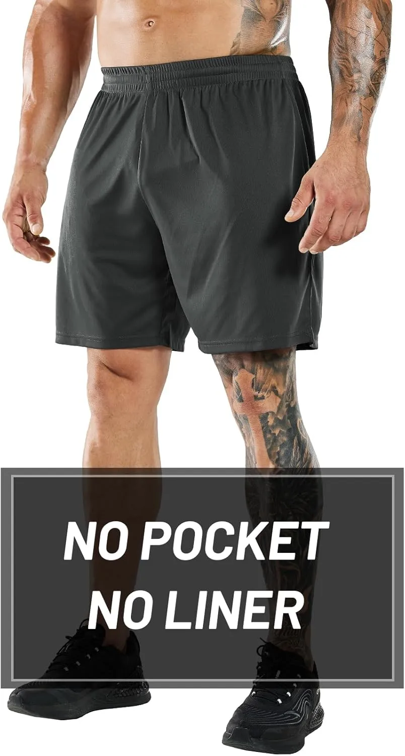 MIER Men's Soccer/Basketball/Athletic Shorts Without Pockets No Liner Running Workout Training, 3 Pack