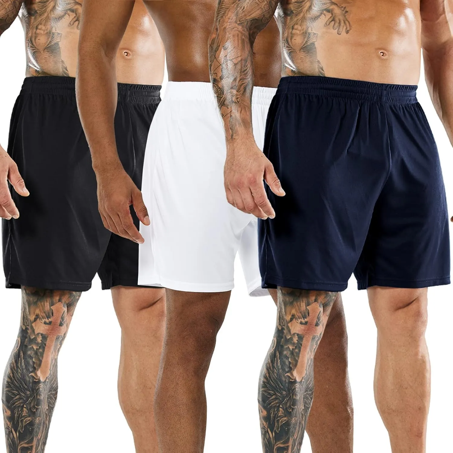 MIER Men's Soccer/Basketball/Athletic Shorts Without Pockets No Liner Running Workout Training, 3 Pack
