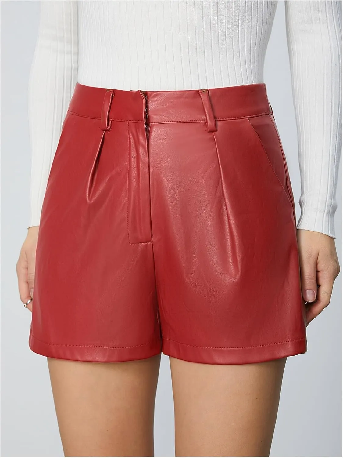 Milumia Women's PU Leather High Waisted Pleated Wide Leg Dressy Shorts with Pocket