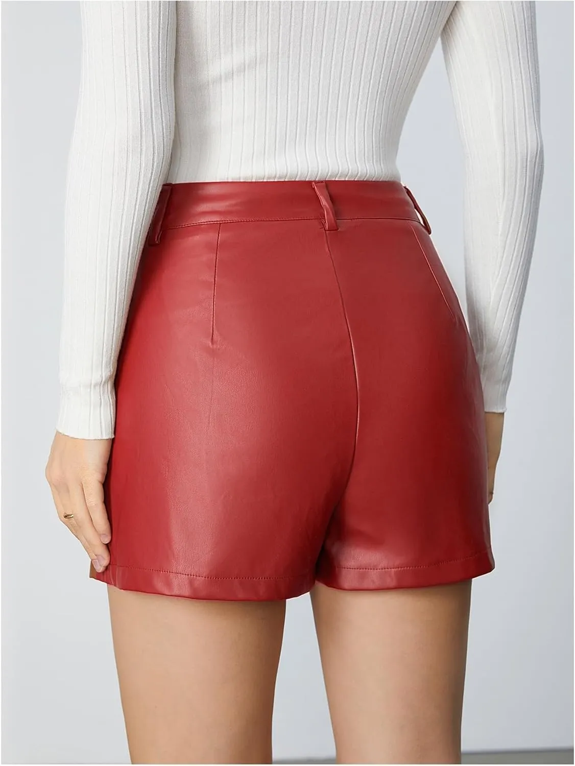 Milumia Women's PU Leather High Waisted Pleated Wide Leg Dressy Shorts with Pocket