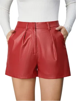 Milumia Women's PU Leather High Waisted Pleated Wide Leg Dressy Shorts with Pocket