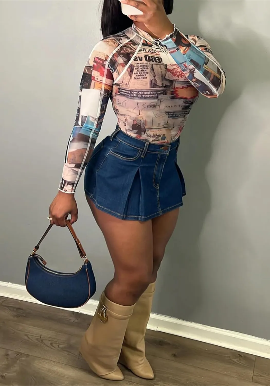 Molisry Women's Denim Shorts Skorts High Waist Double Side Asymmetrical Hem Jean Skort Skirt