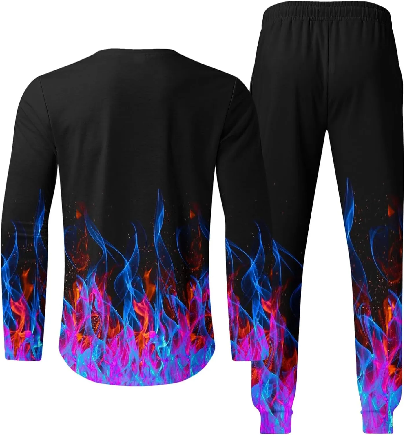 Muscularfit Men's Casual Tracksuit Long Sleeve Running Jogging Sweatsuit Causal Long Sleeve 3D Flame Print Sweatsuit 2 Piece