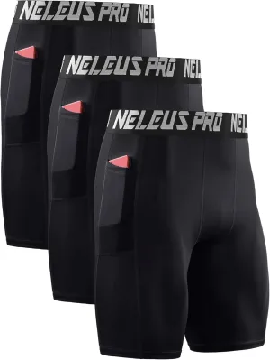 NELEUS Men's Compression Short with Pocket Dry Fit Yoga Running Shorts Pack of 3