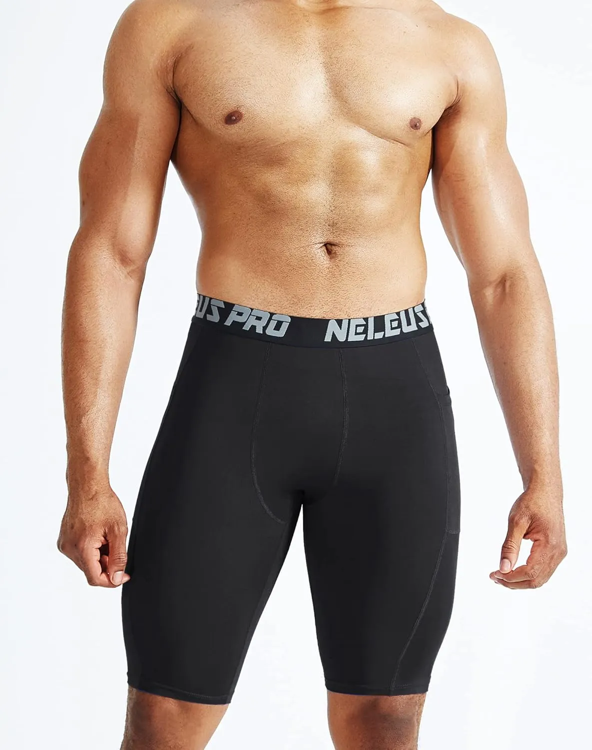 NELEUS Men's Compression Short with Pocket Dry Fit Yoga Running Shorts Pack of 3