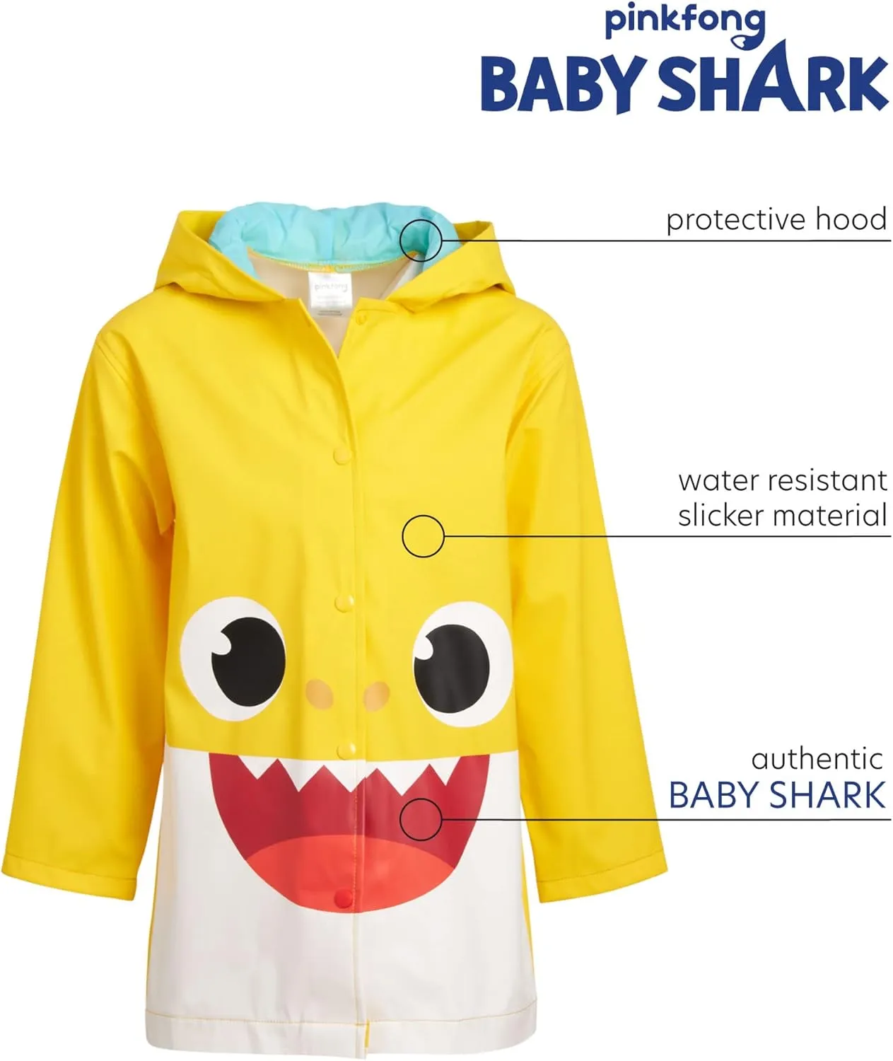 Nickelodeon Boys' Rain Jacket - Hooded Slicker Shell Raincoat: Baby Shark, Paw Patrol (Size: 4-7)
