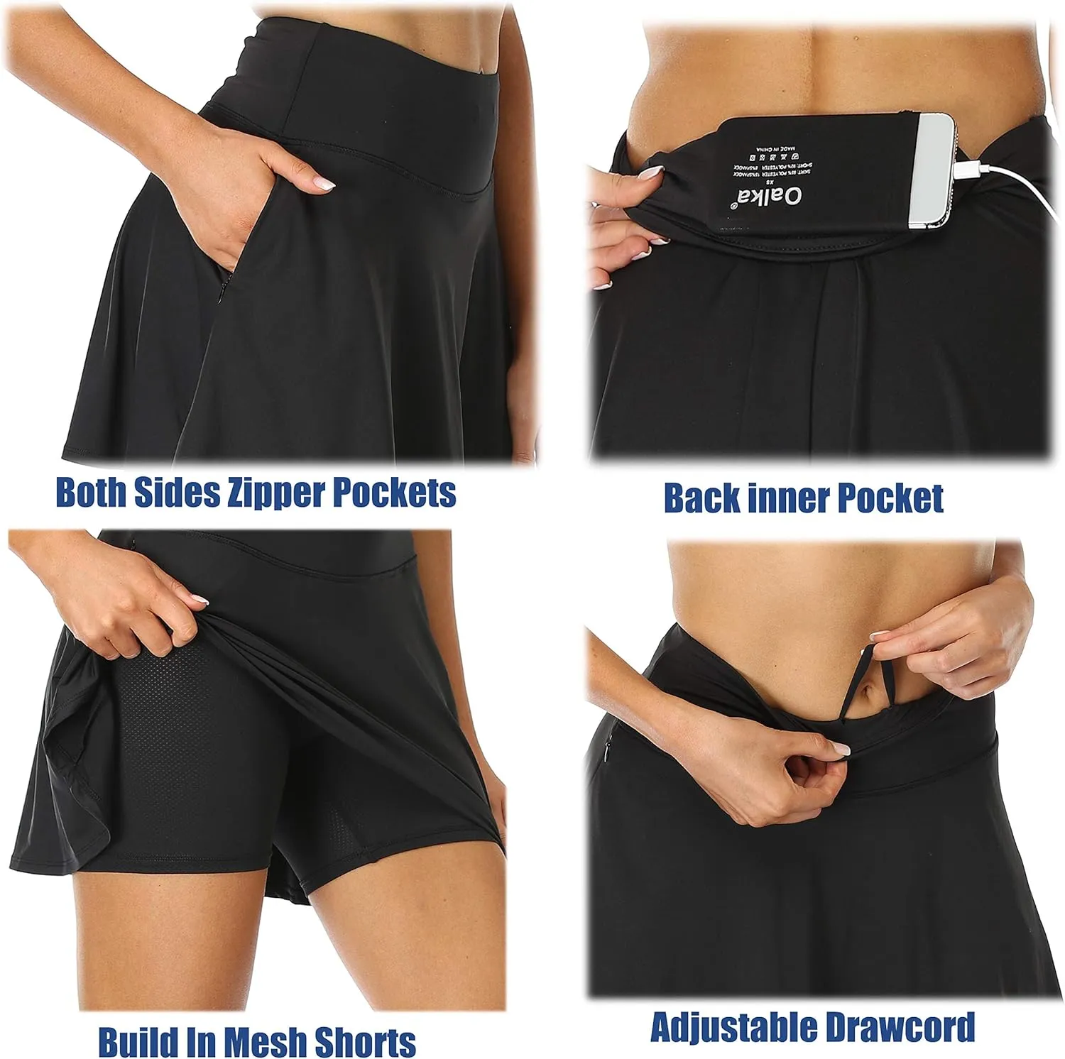 Oalka Women's Pleated Skirt with Pockets High Waist Sports Athletic Running Shorts Golf Tennis Skorts