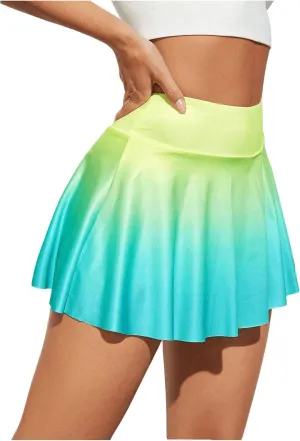 OYOANGLE Tennis Skirts for Women Ombre Pleated High Waisted Athletic Golf Workout Sport Skorts with Pockets