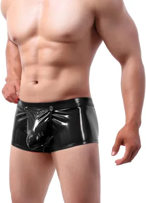 Patent Leather Removable Pouch Boxer Shorts for MenCool Design Pouch Trunks Wet Look Exotic Underwear Nightclub