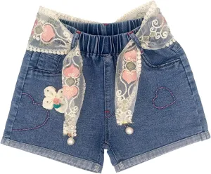 Peacolate 4-10Y Little&Big Girls Denim Summer Shorts Teens Elastic Waistband Heart Jeans