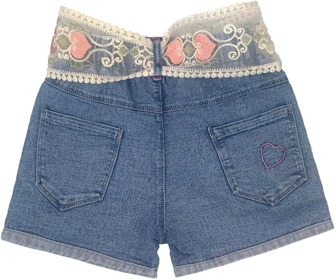 Peacolate 4-10Y Little&Big Girls Denim Summer Shorts Teens Elastic Waistband Heart Jeans