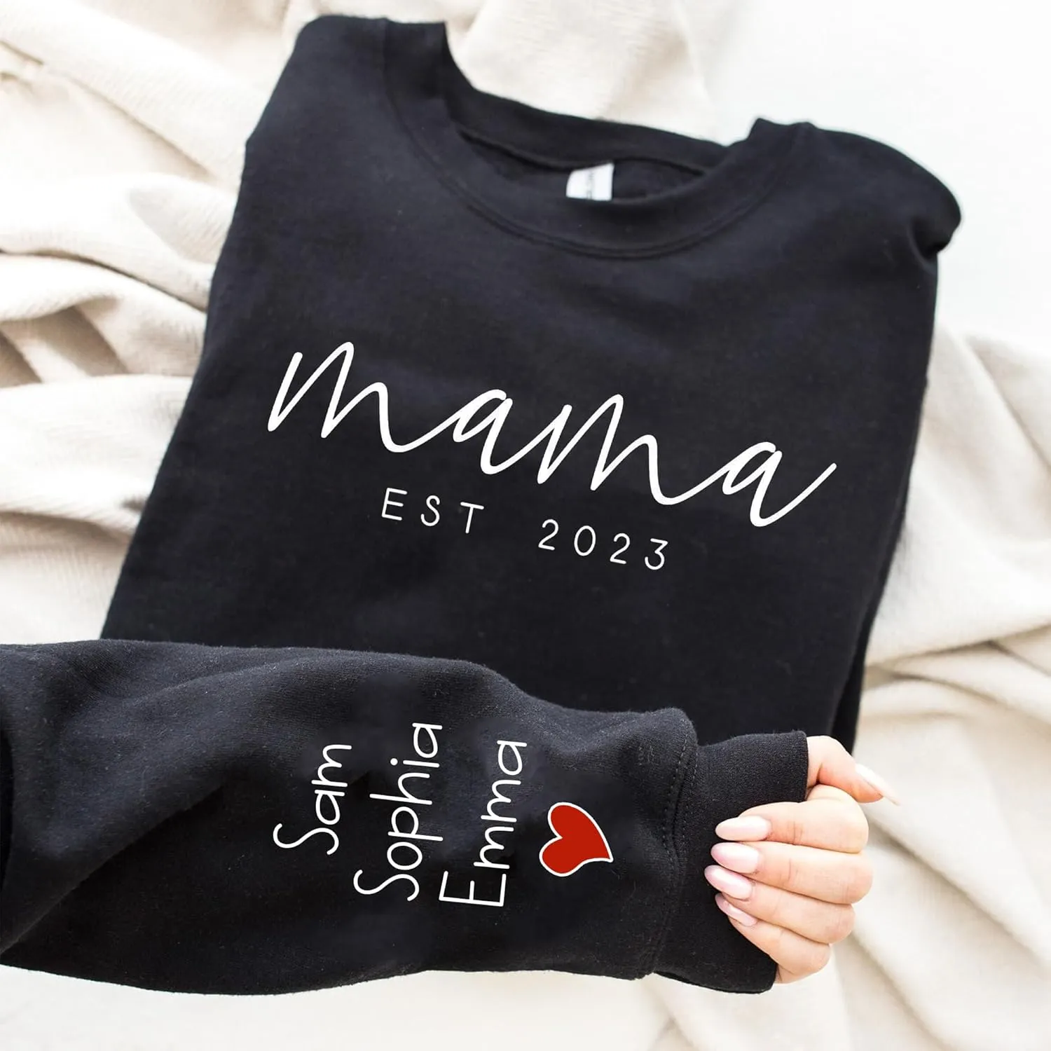 Personalized Grandma Sweatshirt, Custom Mom Shirt With Heart Kids Names, Gifts For Mothers Day