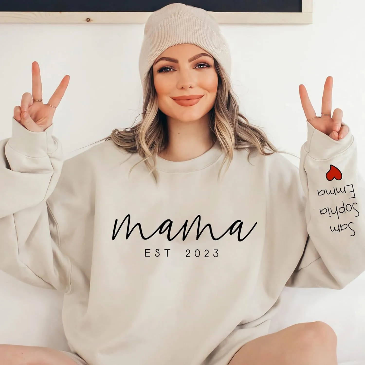 Personalized Grandma Sweatshirt, Custom Mom Shirt With Heart Kids Names, Gifts For Mothers Day