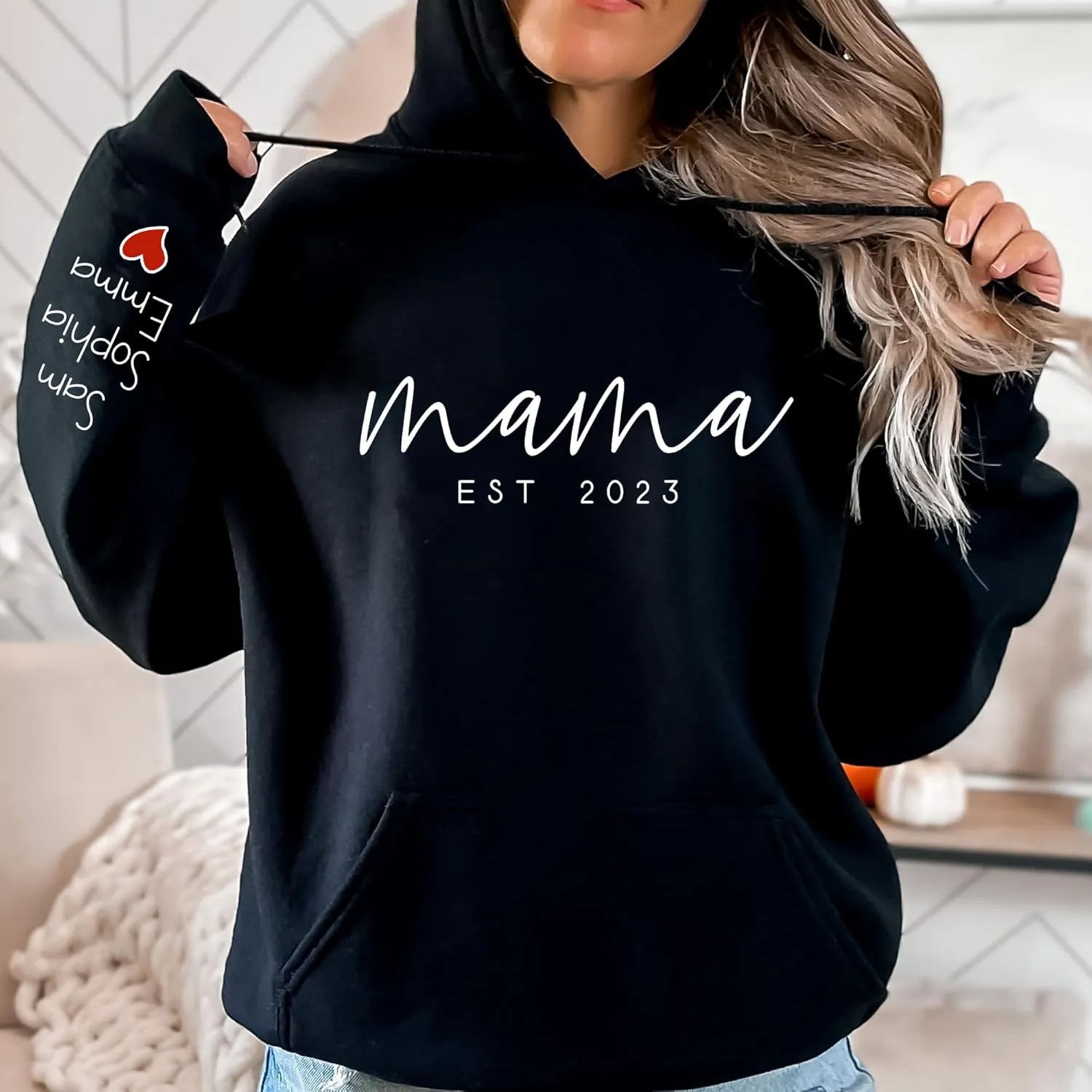 Personalized Grandma Sweatshirt, Custom Mom Shirt With Heart Kids Names, Gifts For Mothers Day