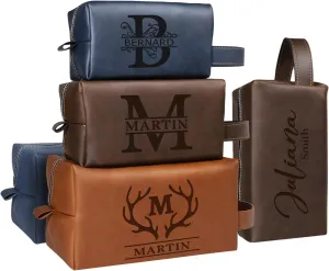 Personalized Leather Toiletry Bag for Men, Engraved Name, Brown, Waterproof, Travel & Toiletry Use, Personalized Gifts for Men Fathers Day