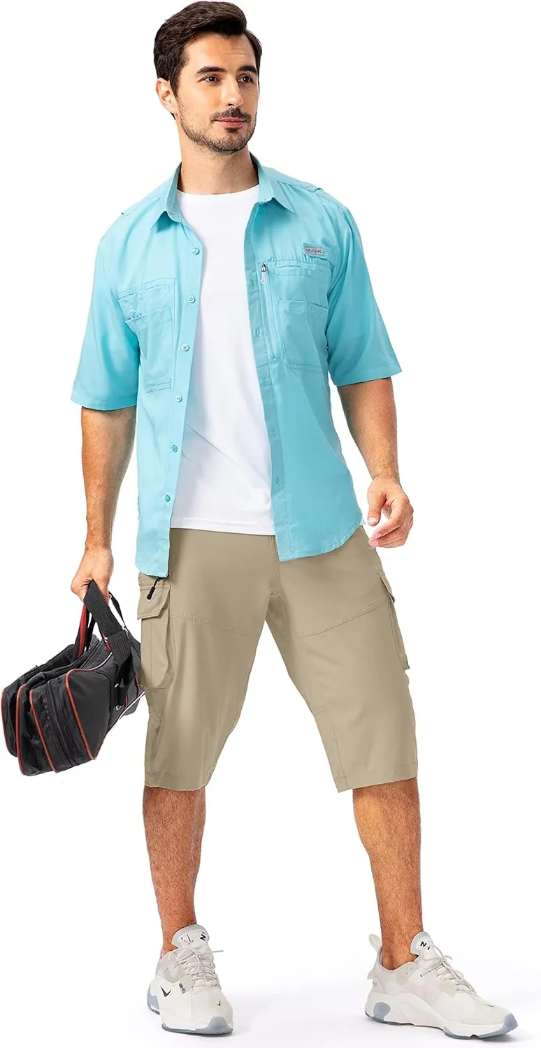 Pudolla Men's Capri Pants Quick Dry 3/4 Long Shorts with 6 Pockets for Fishing Golf Athletic Hiking