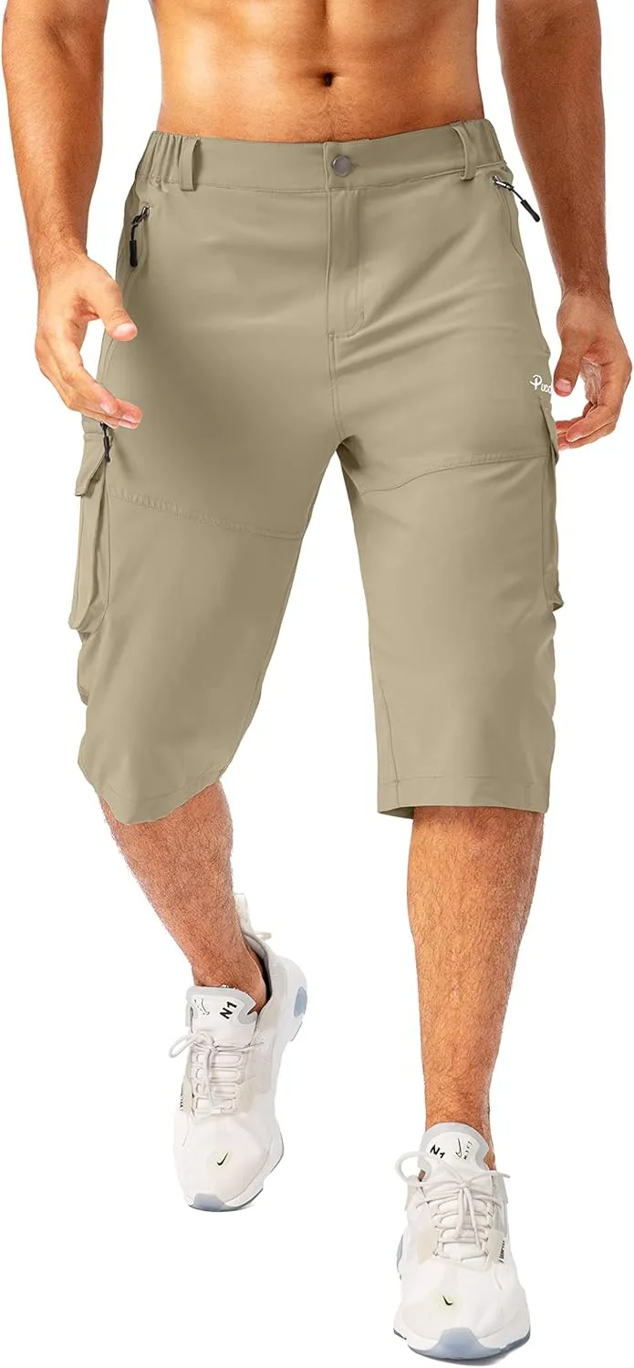 Pudolla Men's Capri Pants Quick Dry 3/4 Long Shorts with 6 Pockets for Fishing Golf Athletic Hiking