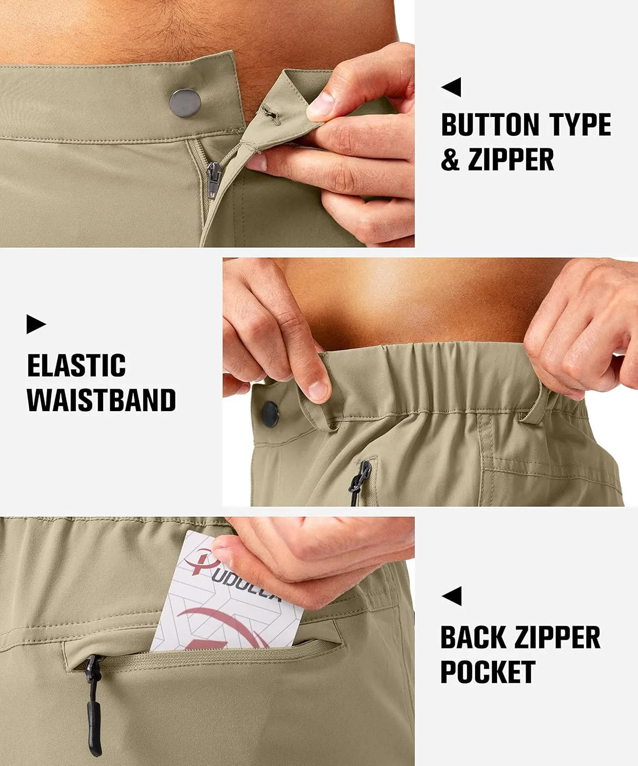 Pudolla Men's Capri Pants Quick Dry 3/4 Long Shorts with 6 Pockets for Fishing Golf Athletic Hiking