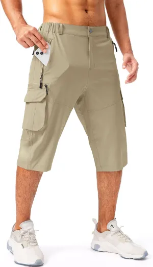 Pudolla Men's Capri Pants Quick Dry 3/4 Long Shorts with 6 Pockets for Fishing Golf Athletic Hiking