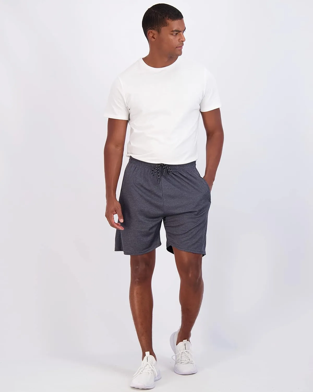 Real Essentials 4 Pack: Men's 7" Athletic Running Quick Dry Mesh Shorts with Zipper Pockets (Available in Big & Tall)