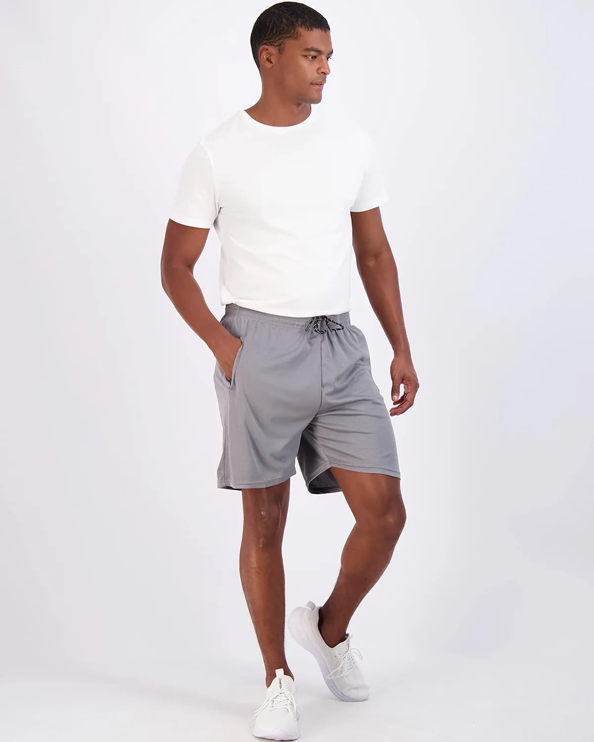 Real Essentials 4 Pack: Men's 7" Athletic Running Quick Dry Mesh Shorts with Zipper Pockets (Available in Big & Tall)
