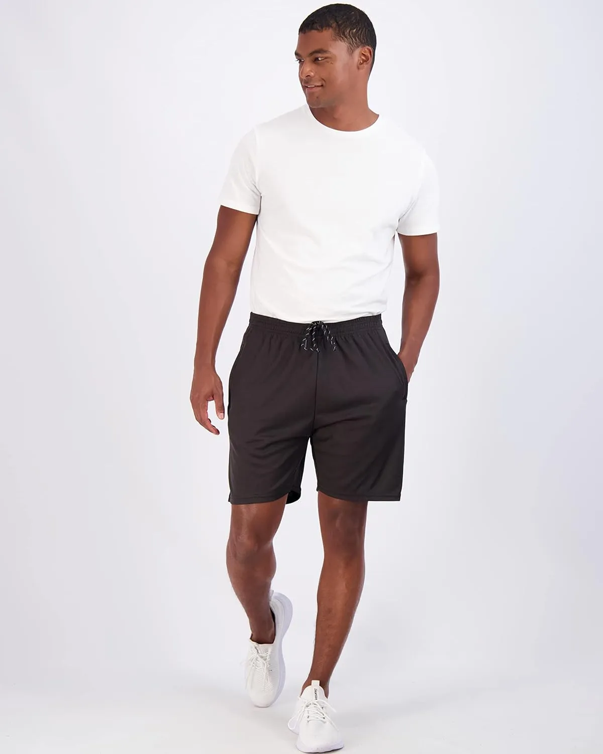 Real Essentials 4 Pack: Men's 7" Athletic Running Quick Dry Mesh Shorts with Zipper Pockets (Available in Big & Tall)