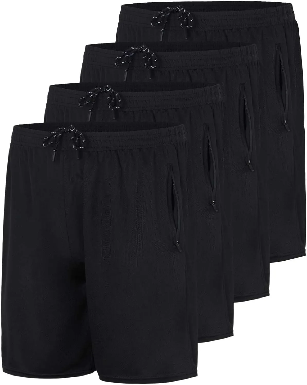 Real Essentials 4 Pack: Men's 7" Athletic Running Quick Dry Mesh Shorts with Zipper Pockets (Available in Big & Tall)
