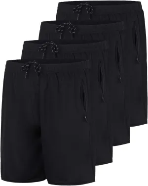 Real Essentials 4 Pack: Men's 7" Athletic Running Quick Dry Mesh Shorts with Zipper Pockets (Available in Big & Tall)