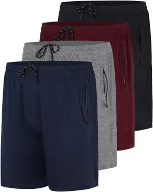 Real Essentials 4 Pack: Men's 7" Athletic Running Quick Dry Mesh Shorts with Zipper Pockets (Available in Big & Tall)