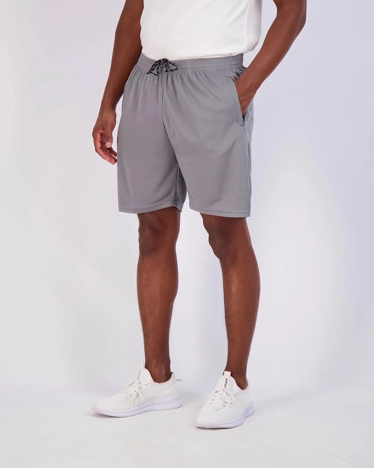 Real Essentials 4 Pack: Men's 7" Athletic Running Quick Dry Mesh Shorts with Zipper Pockets (Available in Big & Tall)