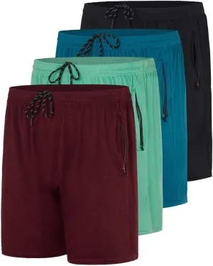 Real Essentials 4 Pack: Men's 7" Athletic Running Quick Dry Mesh Shorts with Zipper Pockets (Available in Big & Tall)