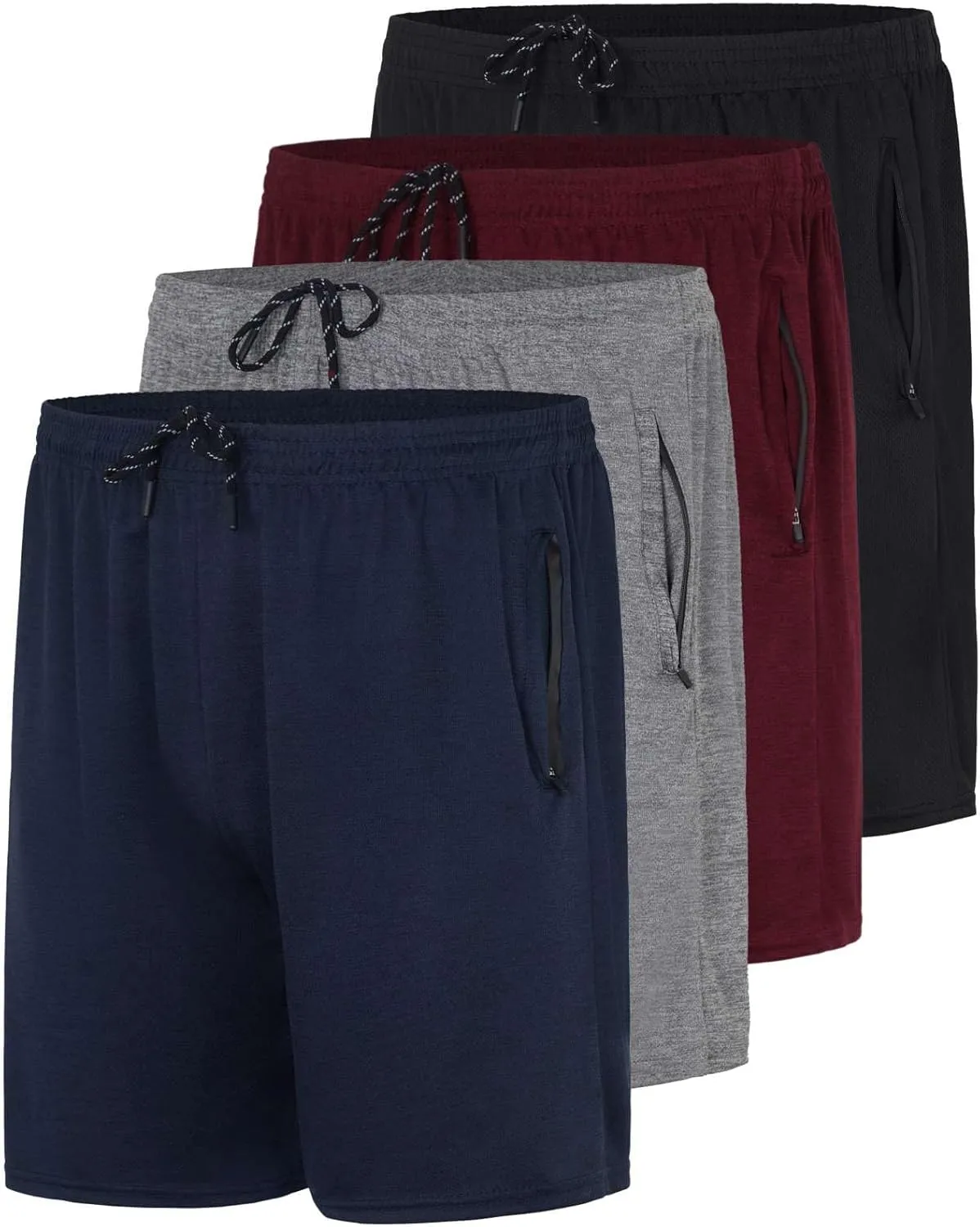 Real Essentials 4 Pack: Men's 7" Athletic Running Quick Dry Mesh Shorts with Zipper Pockets (Available in Big & Tall)