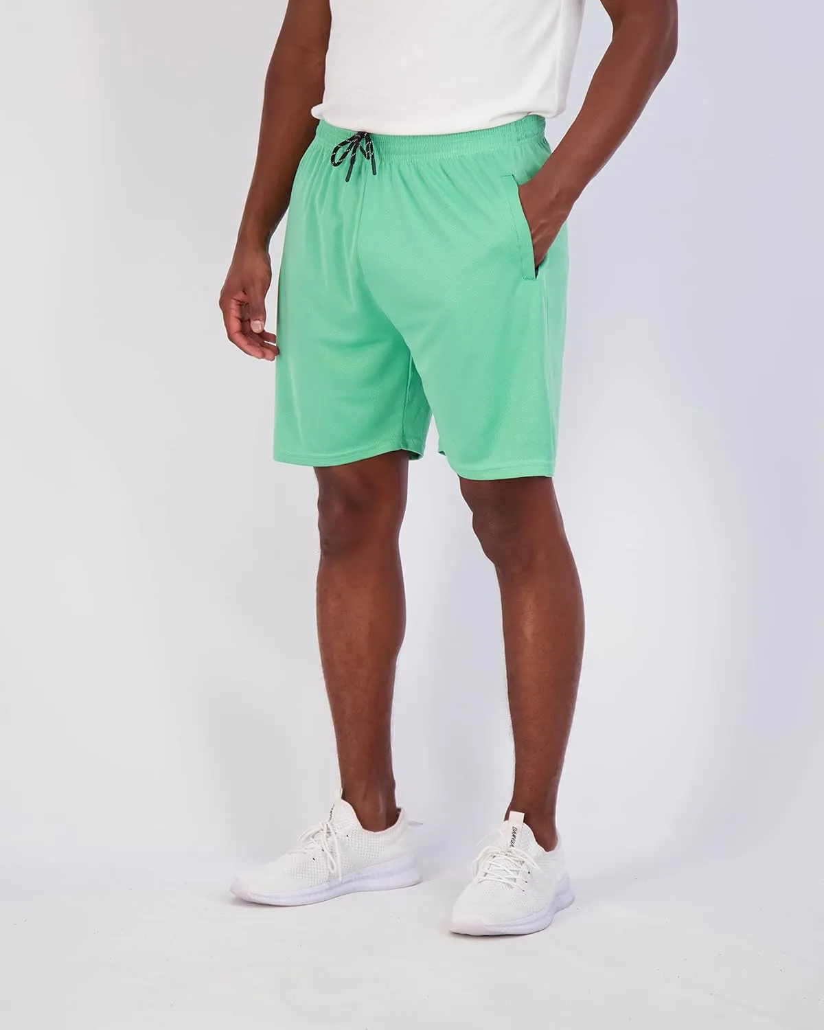 Real Essentials 4 Pack: Men's 7" Athletic Running Quick Dry Mesh Shorts with Zipper Pockets (Available in Big & Tall)