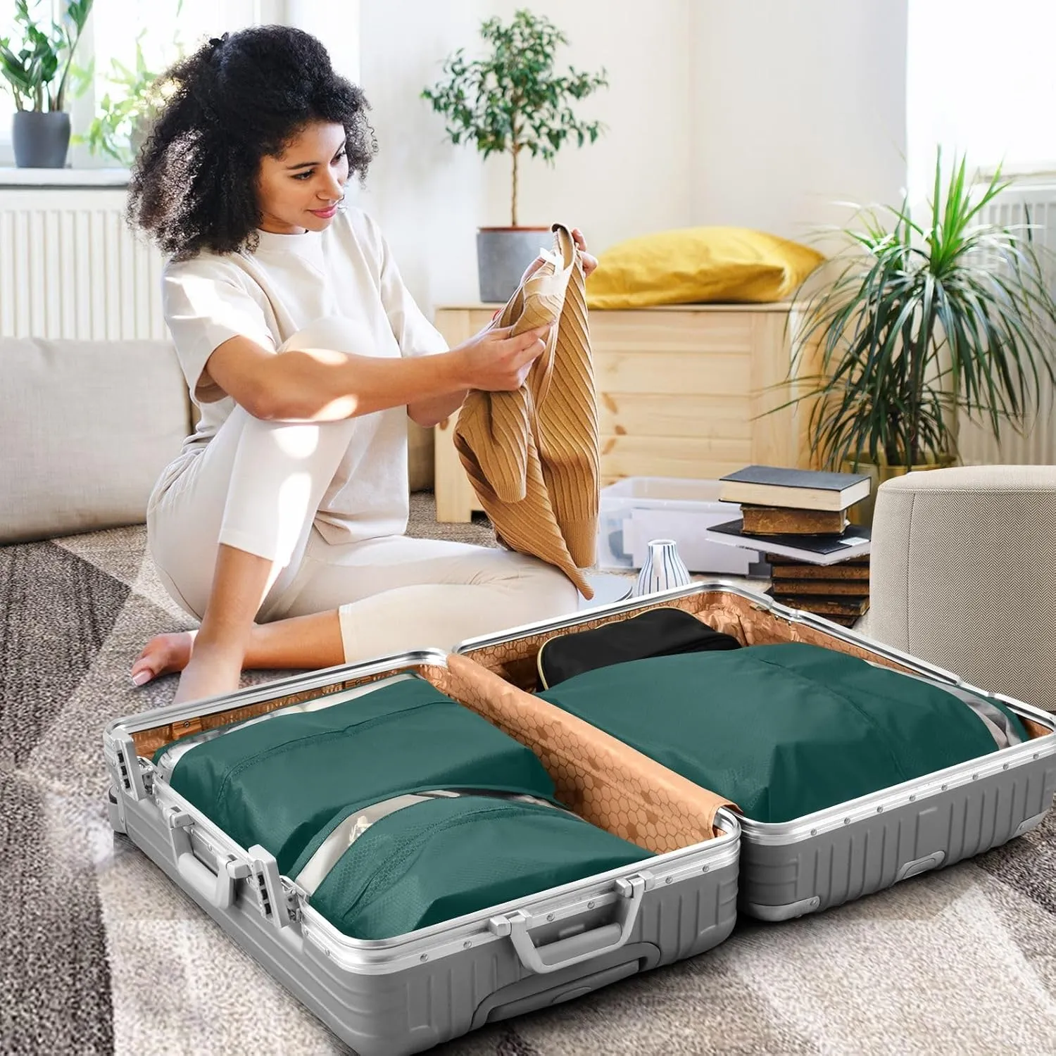 Rich Black Travel Packing Bags Foldable Suitcase Organizer Bags Set Travel Bag Organizer for Luggage