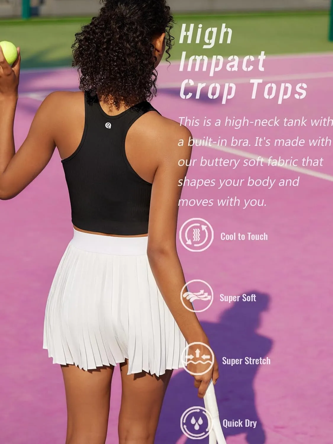 RUNNING GIRL Sports Bras for Women High Impact Seamless Ribbed Longline High Neck Workout Crop Tank Tops Padded