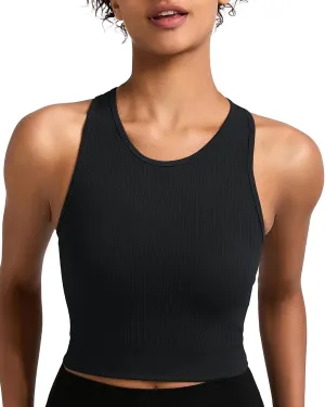 RUNNING GIRL Sports Bras for Women High Impact Seamless Ribbed Longline High Neck Workout Crop Tank Tops Padded