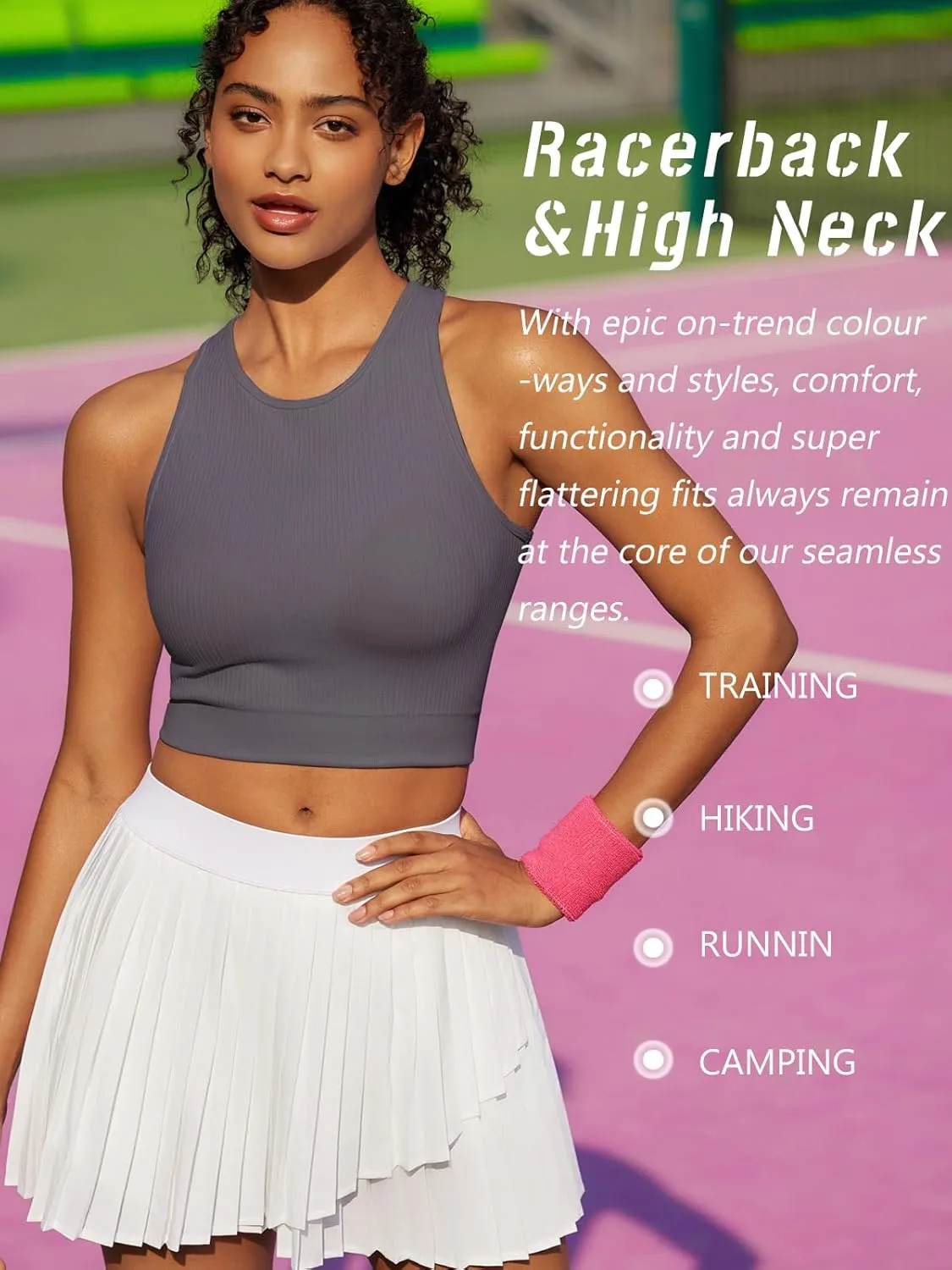 RUNNING GIRL Sports Bras for Women High Impact Seamless Ribbed Longline High Neck Workout Crop Tank Tops Padded