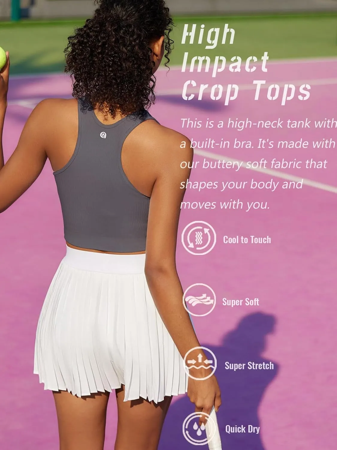 RUNNING GIRL Sports Bras for Women High Impact Seamless Ribbed Longline High Neck Workout Crop Tank Tops Padded