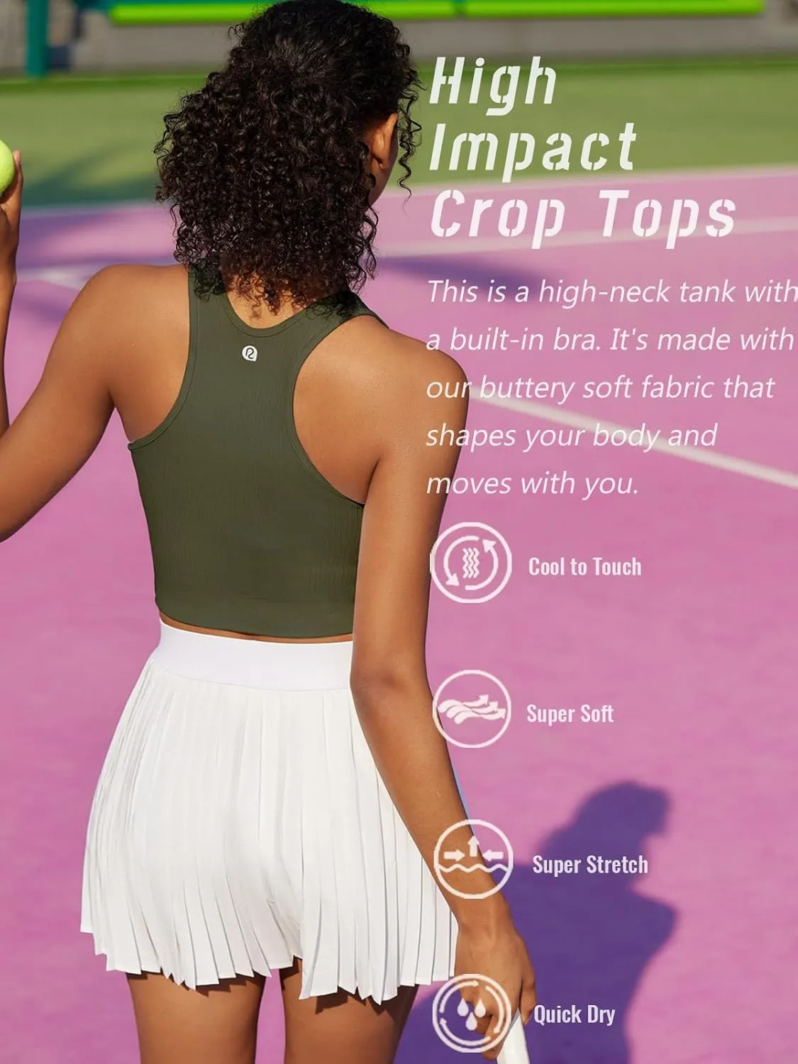 RUNNING GIRL Sports Bras for Women High Impact Seamless Ribbed Longline High Neck Workout Crop Tank Tops Padded