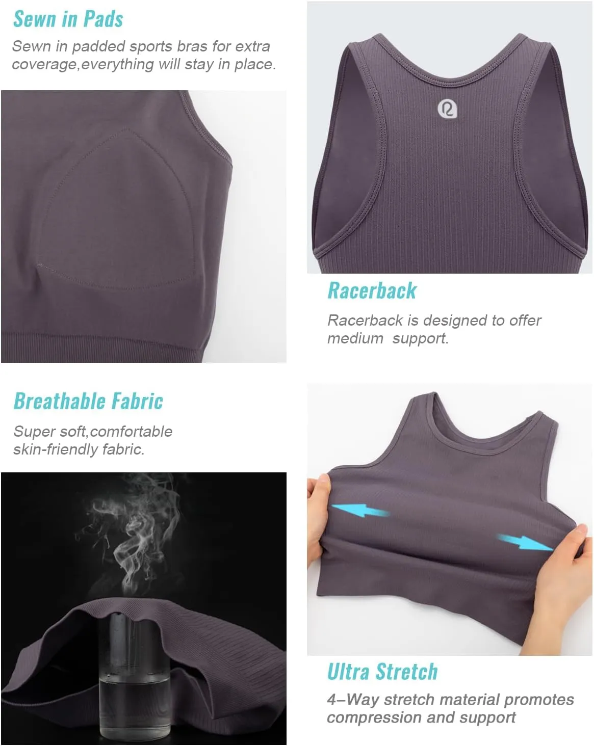 RUNNING GIRL Sports Bras for Women High Impact Seamless Ribbed Longline High Neck Workout Crop Tank Tops Padded