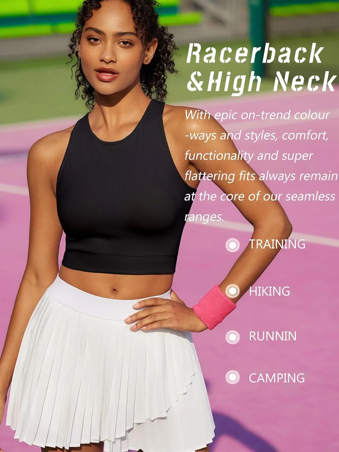RUNNING GIRL Sports Bras for Women High Impact Seamless Ribbed Longline High Neck Workout Crop Tank Tops Padded