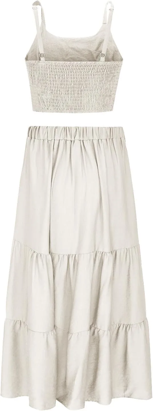Ruziyoog Womens Summer Sleeveless Midi Dress Adjustable Spaghetti Strap Ruffle A Line Dress Empire Waist Tiered Flowy Dresses