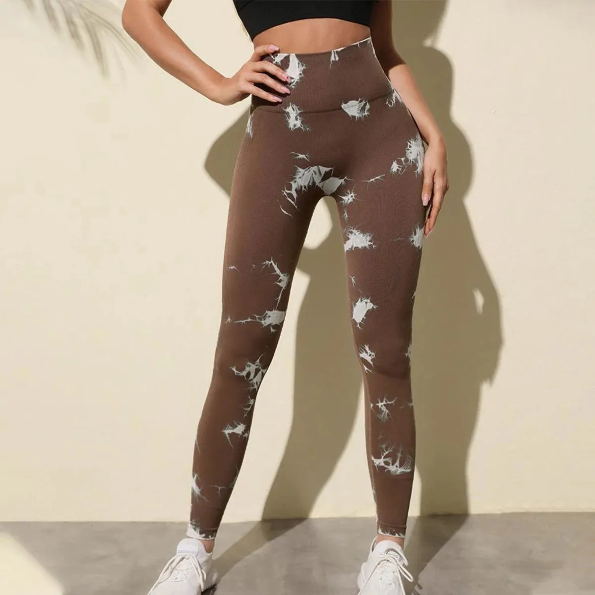 Seamless Tie-dye Yoga Pants Women's High-waist Abdomen Peach Hip Fitness Pants Stretch Sports Leggings