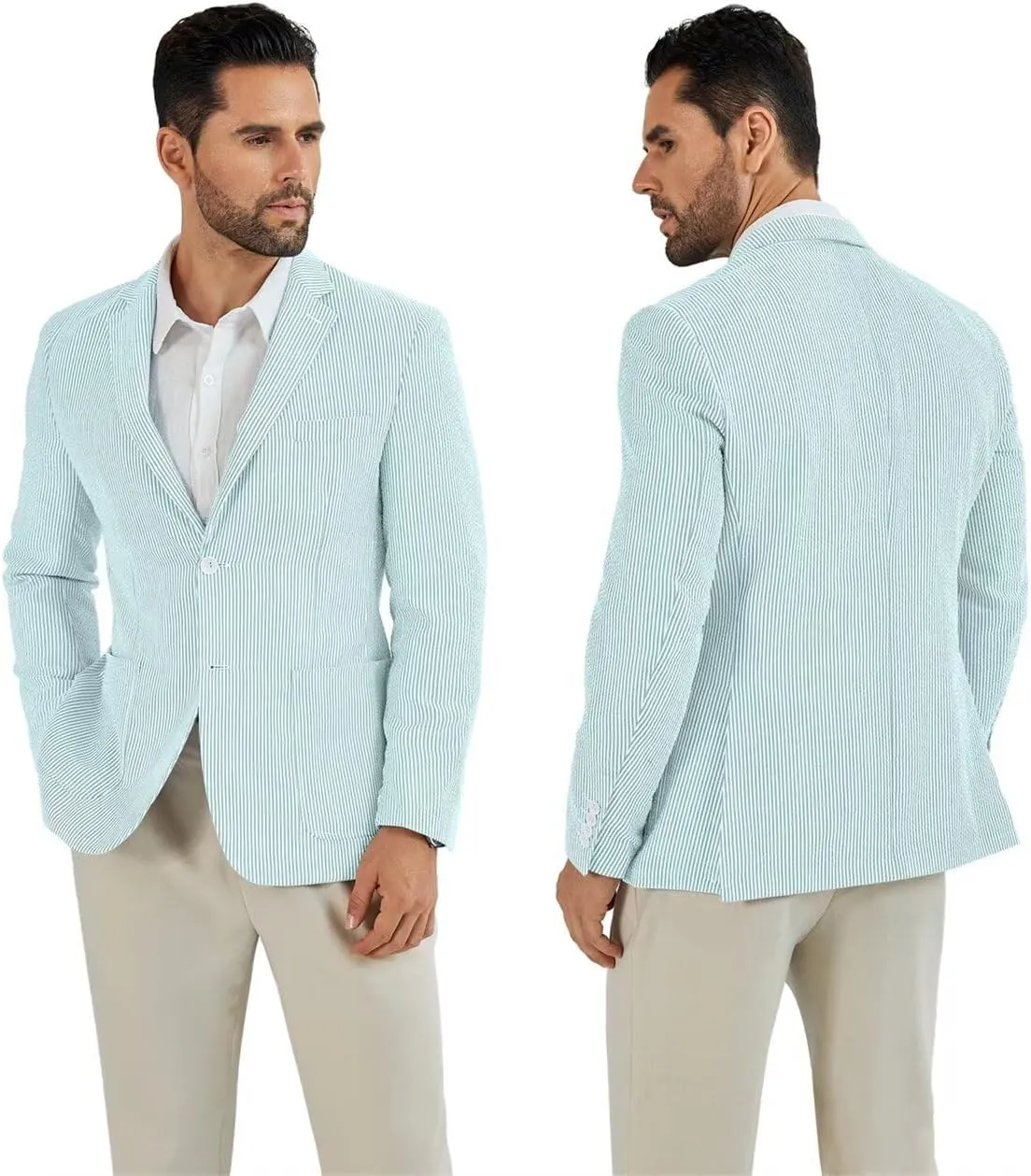 Seersucker Mens Suit Jacket Slim Fit Casual Blazer Summer Sport Coats Wedding Suits Jackets Prom Tuxedo Blazers