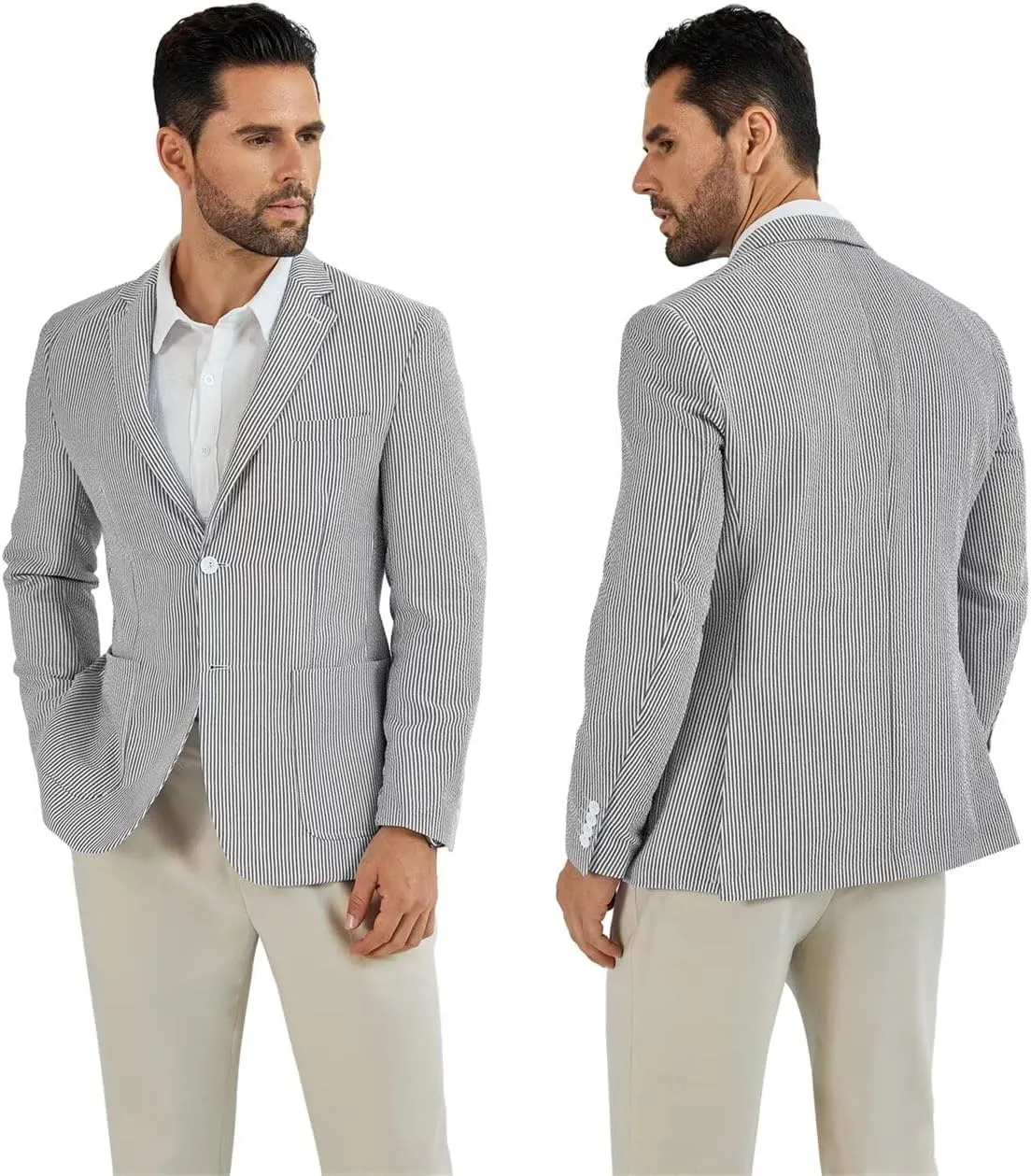 Seersucker Mens Suit Jacket Slim Fit Casual Blazer Summer Sport Coats Wedding Suits Jackets Prom Tuxedo Blazers