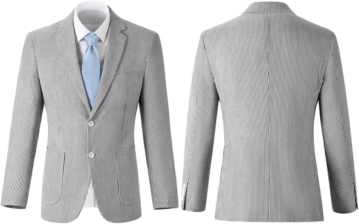 Seersucker Mens Suit Jacket Slim Fit Casual Blazer Summer Sport Coats Wedding Suits Jackets Prom Tuxedo Blazers