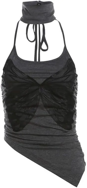Sexy Strappy Neck Camisole Vest Neckless Tank Tops for Women Lace Decoration Backless Nightclub Top(Small)
